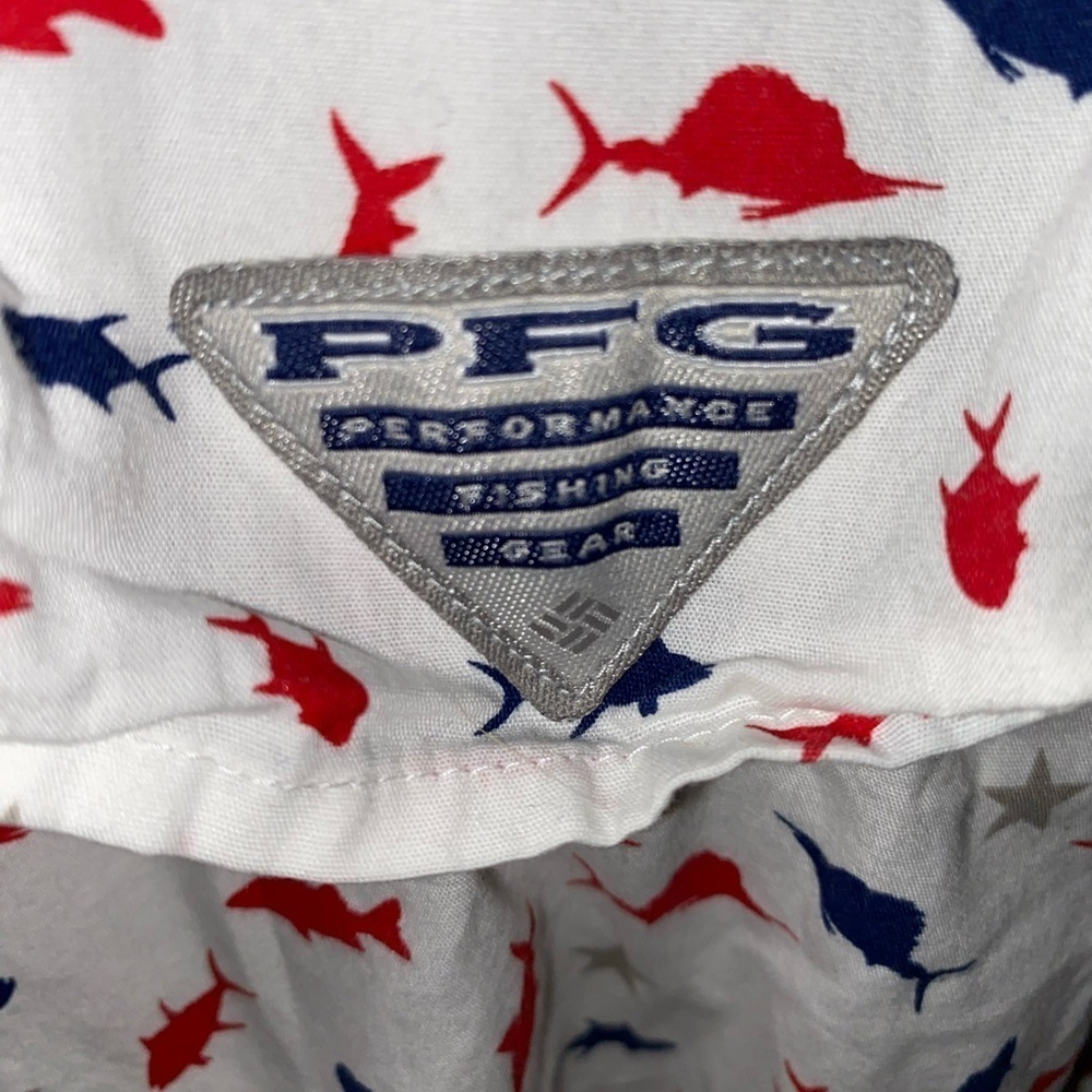 Columbia Red White and Blue Men’s Best Fishing Short Sleeve Shirt, Americana USA - Picture 8 of 8